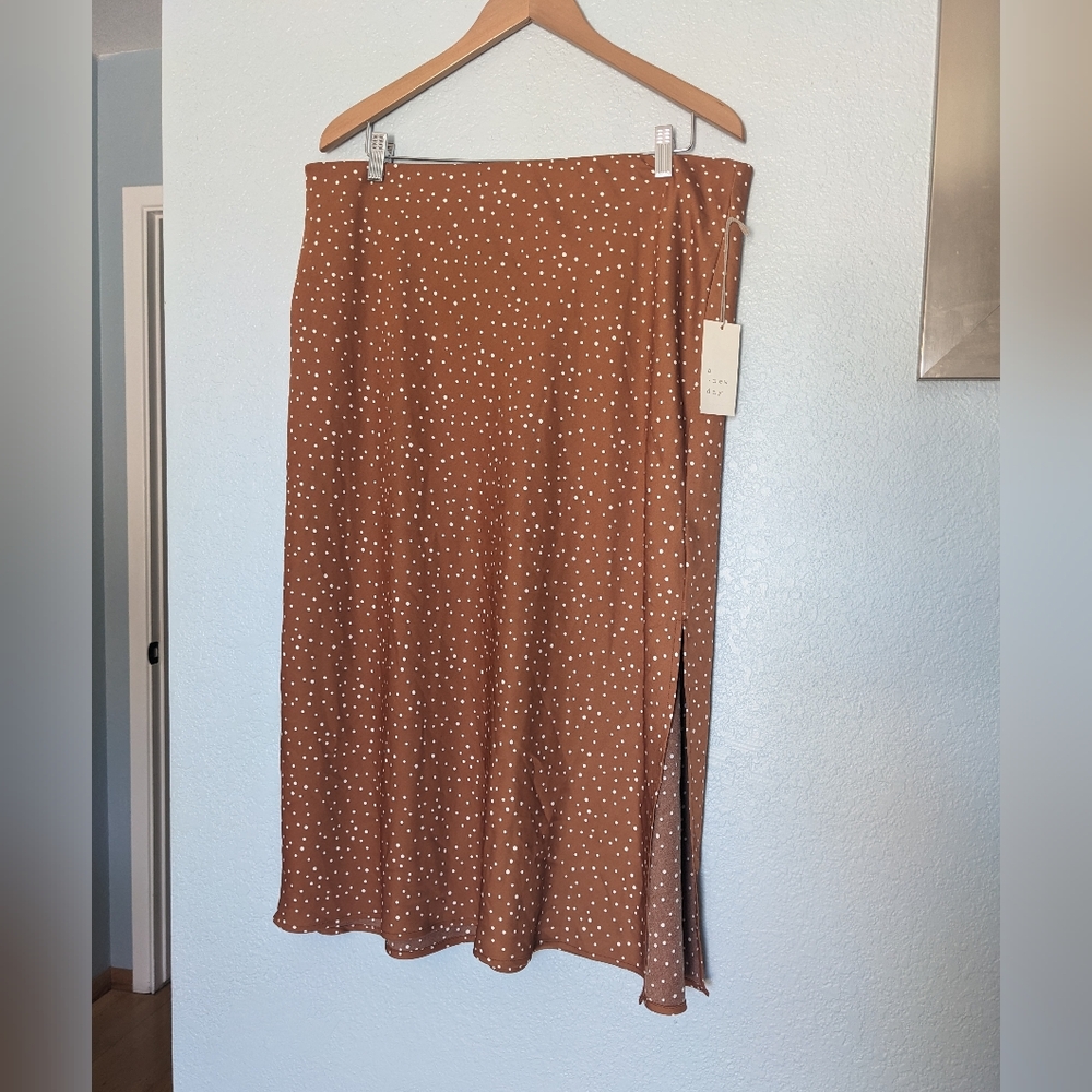 Brown Polka Dot Midi Skirt